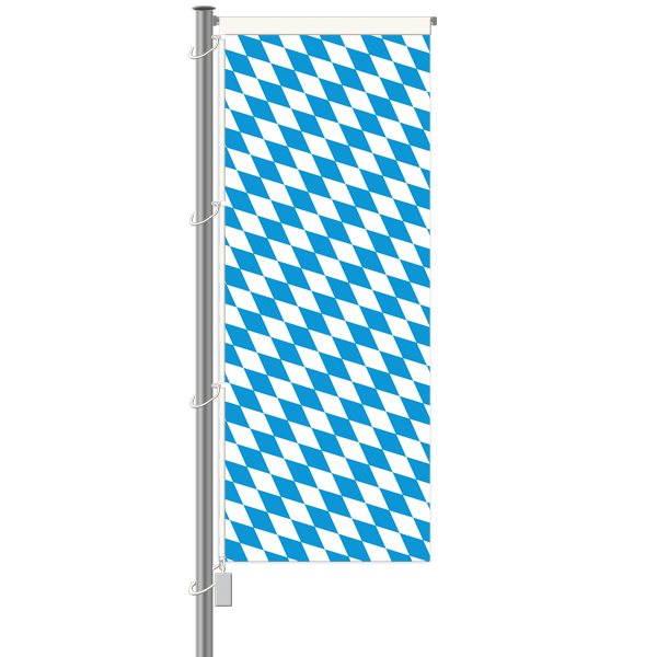 Bayern Fahne - Raute mit Wappen - Hochformat mit Hohlsaum