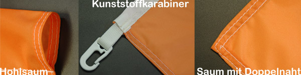 Fahne mit Gurtband und Karabinern – hissfertige Konfektion für Fahnenmasten