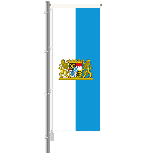 Bayern Fahne - Streifen mit Wappen - Hochformat mit Hohlsaum