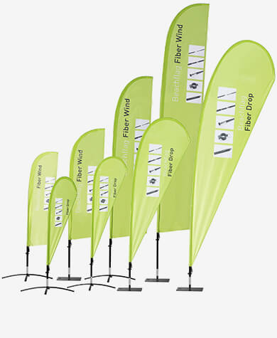 Beachflag Fiber Pro aus Glasfiber in den Formen Drop oder Wind