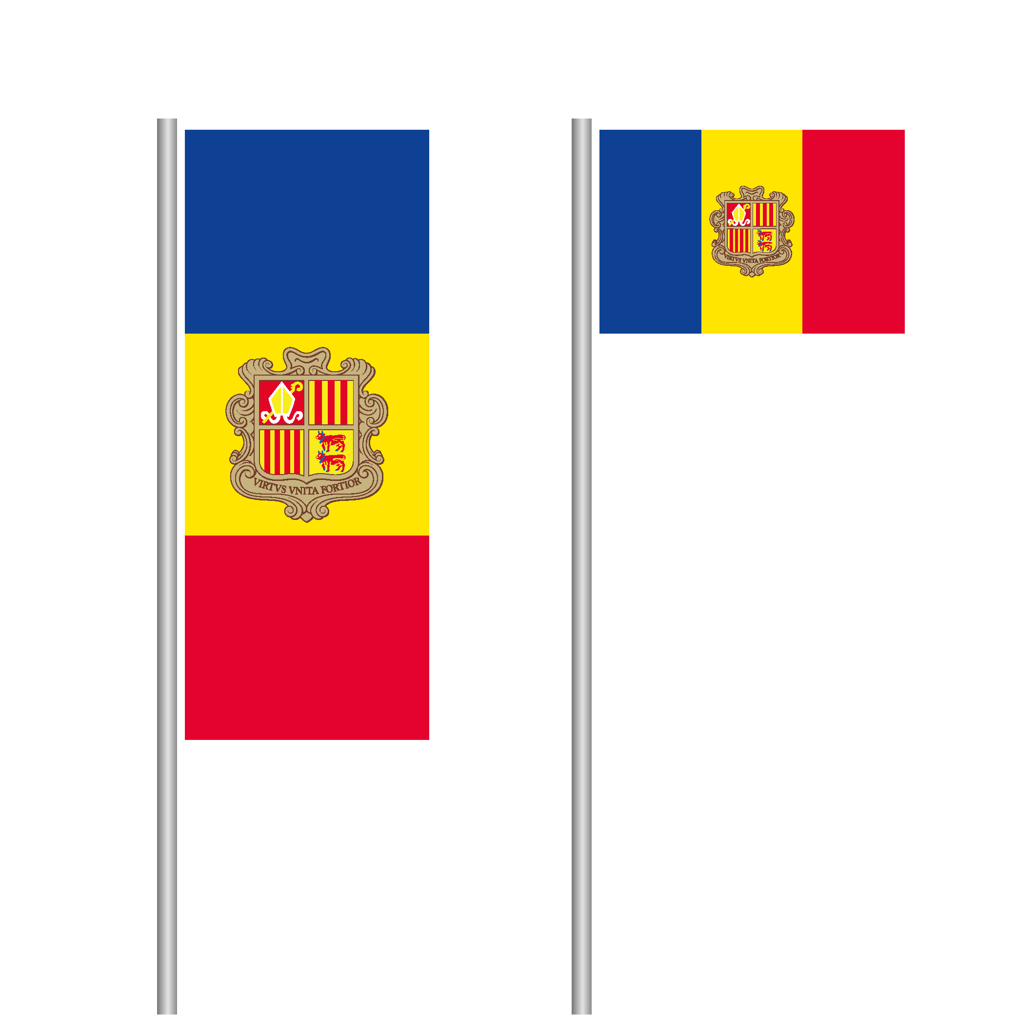 Andorra-Fahne im Hoch- und Querformat