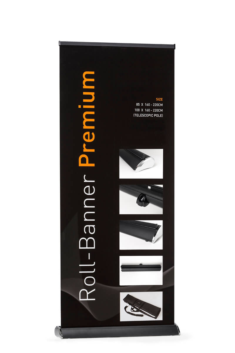 Bannerhalterung Premium Black mit individuell bedrucktem Banner