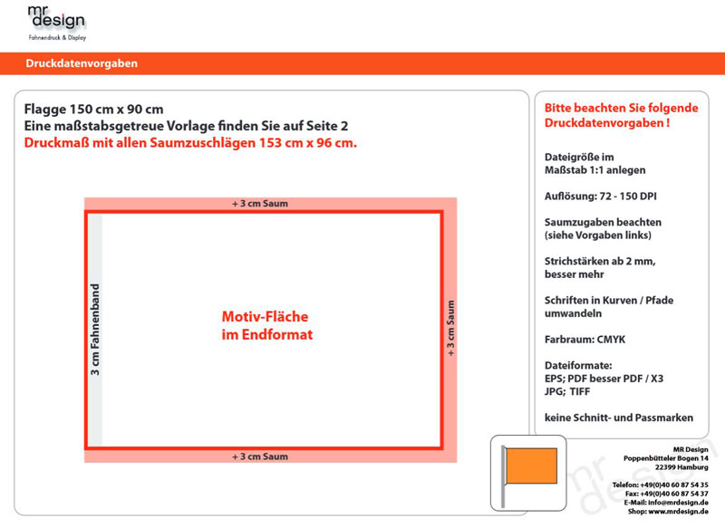 Druckvorgaben Fahne im Querformat