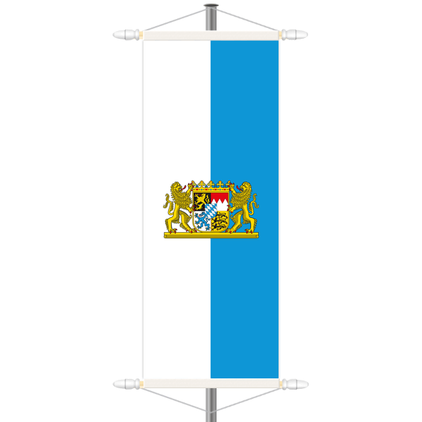 Bayern Bannerfahne - Streifen mit Wappen - Hochformat mit Hohlsaum oben/unten