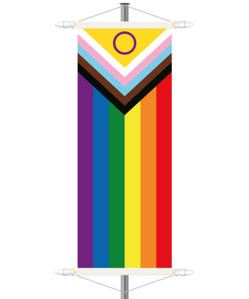 Inter*Progress-Pride Bannerfahne - Hochformat mit Hohlsaum oben/unten