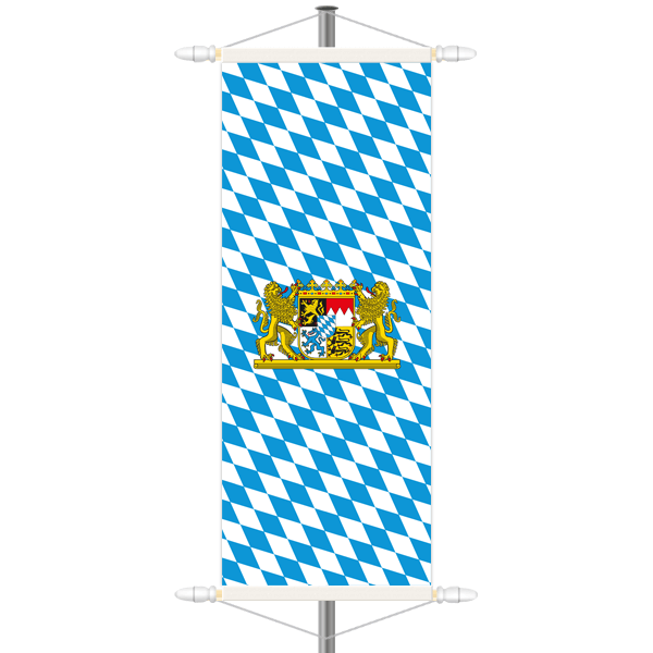 Bayern Bannerfahne - Raute mit Wappen - Hochformat mit Hohlsaum oben/unten