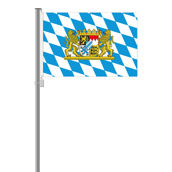 Bayern Flagge im Querformat mit Raute und Wappen